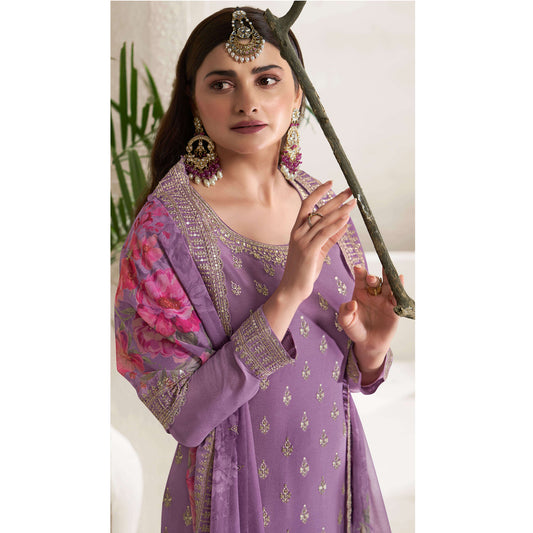 Light Purple Color Wedding Reception Wear Embroidery Worked Salwar Kameez Plazzo Suits