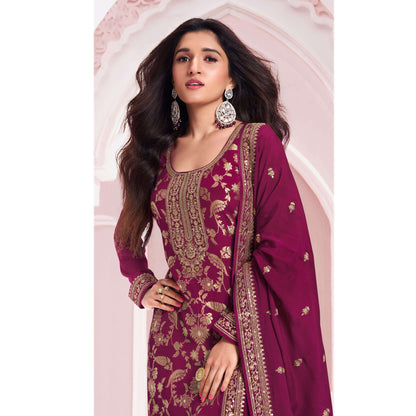 Women's Wear Embroidery Santoon Fabric Salwar Kameez Pant Suits With Chinon Dupatta