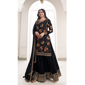 Black Color Eid Ramadan Wear Stylish Salwar Kameez Plazzo With Dupatta Suits