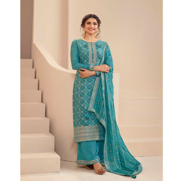 Sky Blue Color Cocktail Party Wear Salwar Kameez Suits Hand Made Beautiful Worked Plazzo Suits