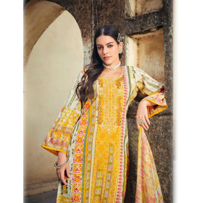 Stylish Designer Pure Cotton Fabric Embroidery Work Mal Mal Print Salwar Kameez Plazzo Pant Suit