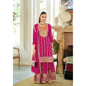 Indian Function Wear Salwar Kameez Palazzo Suits Pink Color Regular Size Outfits