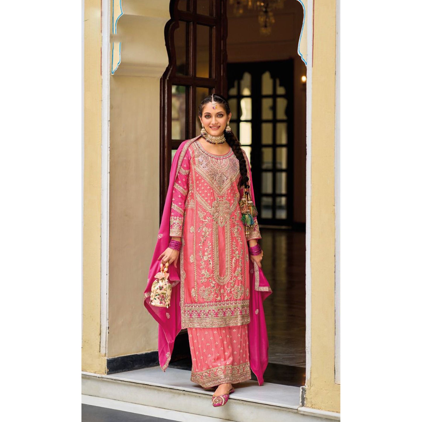 Eid Ramdan Wear Heavy Embroidery Work Stitched Designer Shalwar Kameez Plazzo Suits