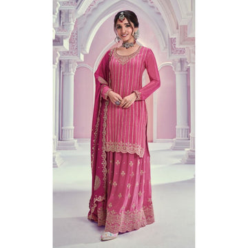 Traditional Designer Chinon With Embroidery Work Salwar Kameez Sharara Suit