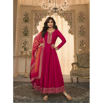 Pink Color Indian Pakistani Embroidery Worked Gorgeous Anarkali Gown Suits