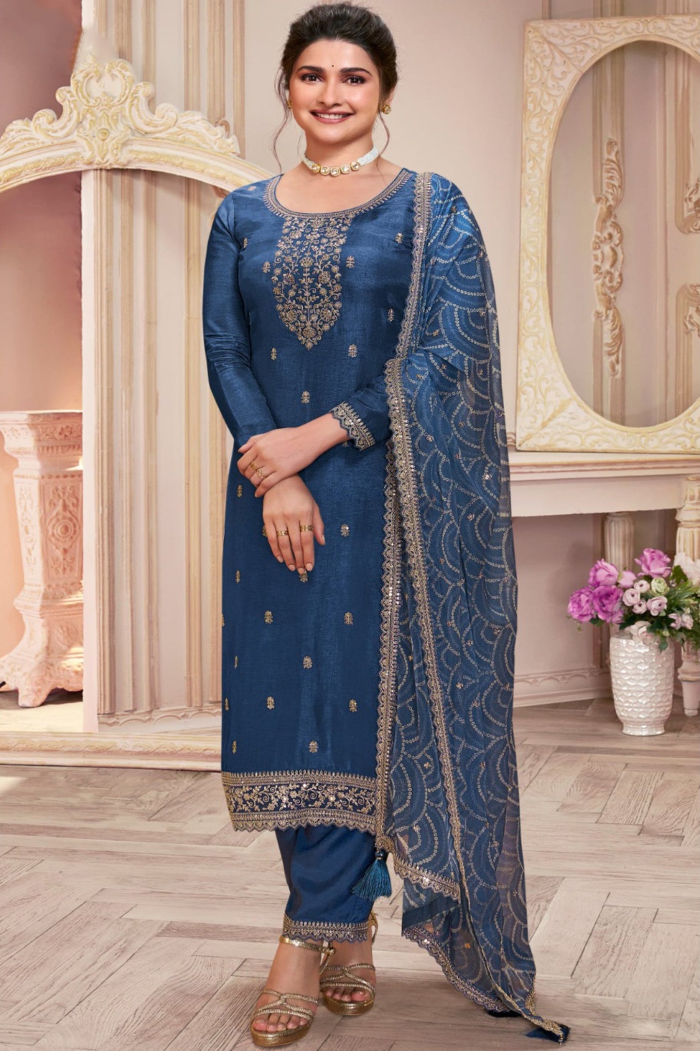 Indian Pakistani Designer Embroidery Work Salwar Kameez Pant Suits