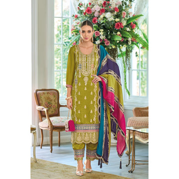 Elegant Designer Chinon Fabric Heavy Embroidery Work Salwar Kameez Pant Suits