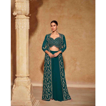 Indian Designer With Embroidery Work Salwar Kameez Shrug Style Plazzo Suit