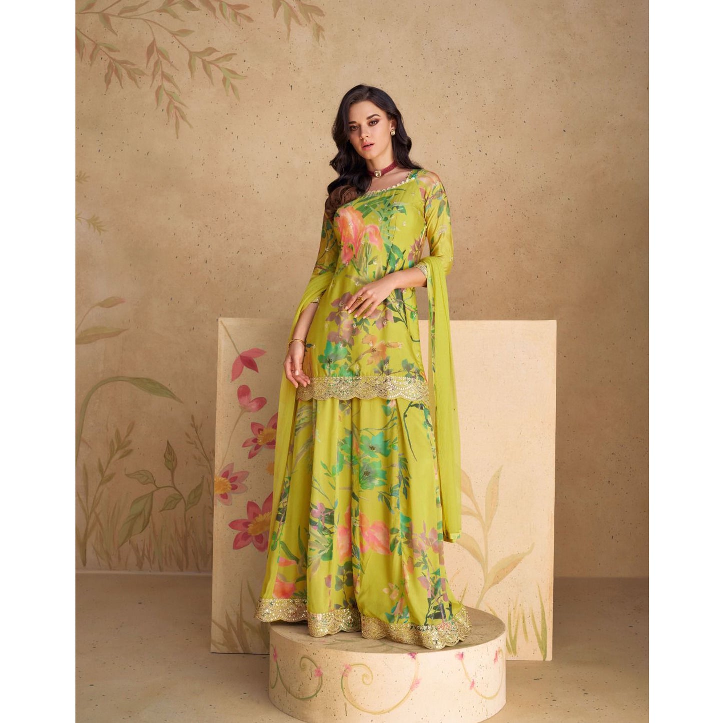 Special Indian Wedding Reception Wear Heavy Embroidery Work Salwar Kameez Sharara Suits