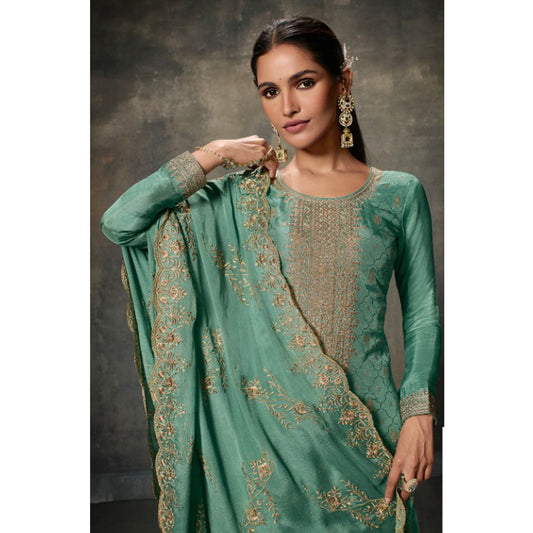 Indian Wear Readymade Salwar Kameez Pant Suits With Embroidered Silk Chinon Dupatta