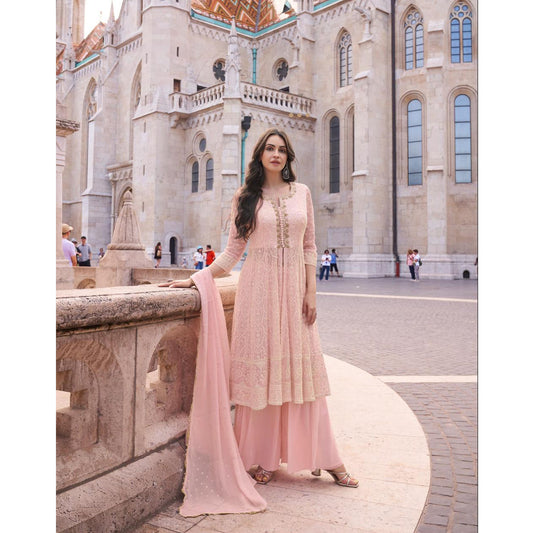 Special Eid Ramadan Wear Salwar Kameez Palazzo Suits With Georgette Dupatta