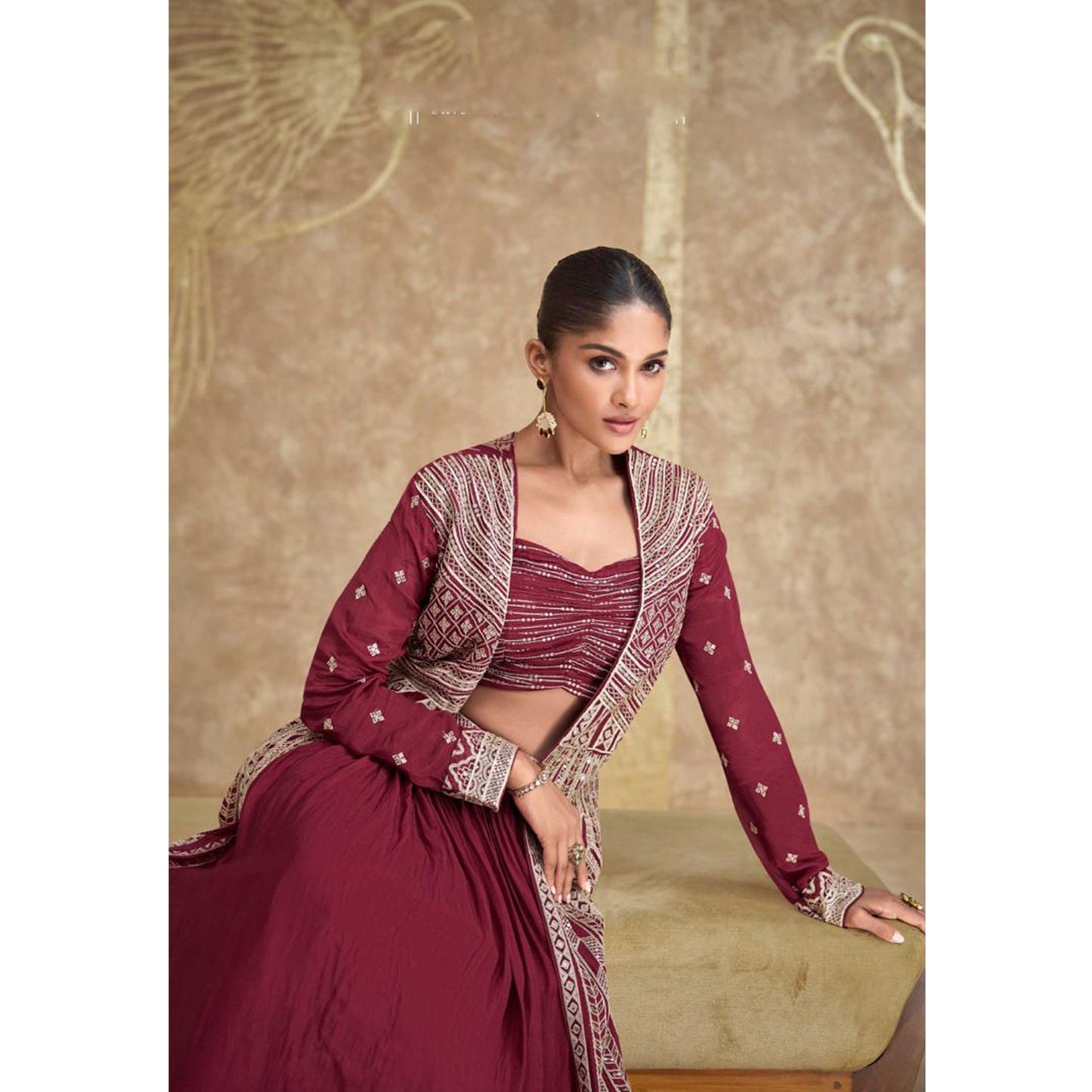 Pakistani Indian Designer Outfits Real Premium Chinon Silk Embroidery Western Lehenga Choli suits