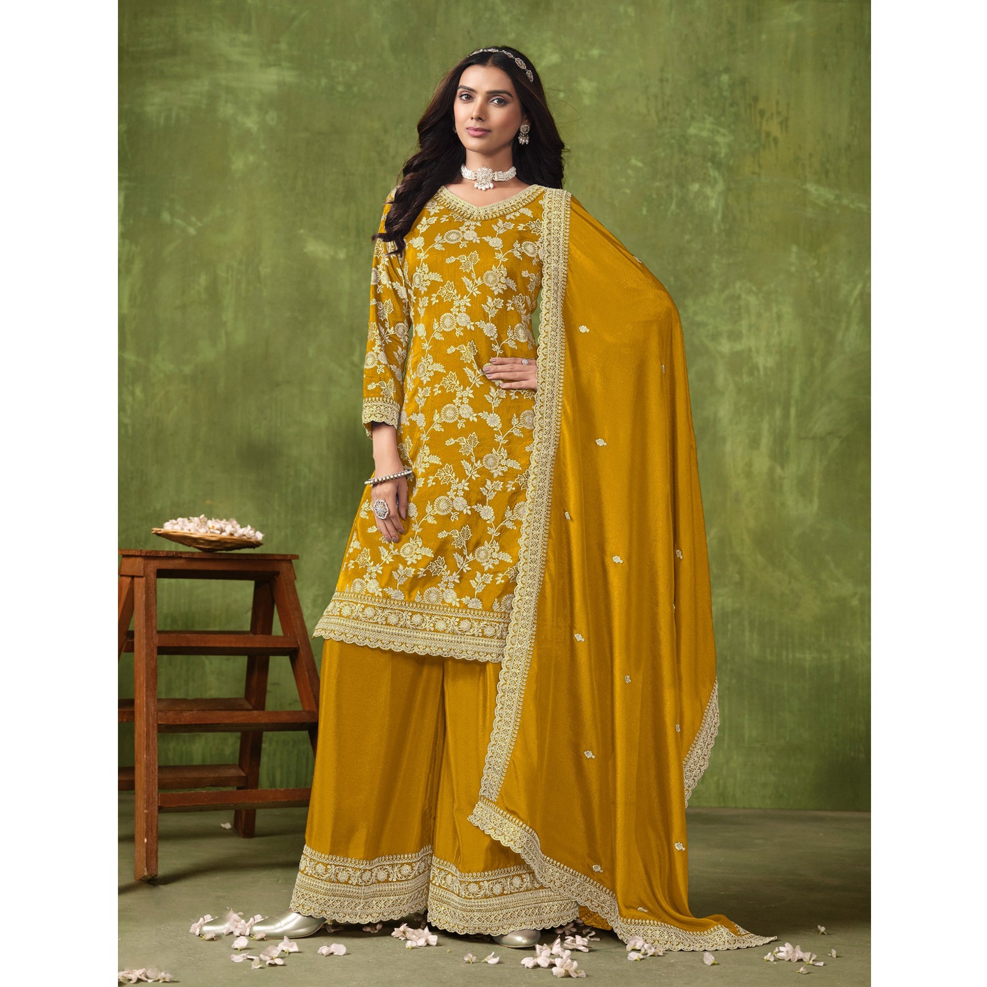 Diwali Special Designer Outfits With Embroidery Work Salwar Kameez Plazzo Suit