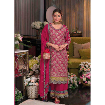 Chinon Fabric Roka Nikah Wear Pakistani Style Women's Salwar Kameez Plazzo with Designer Dupatta Dress