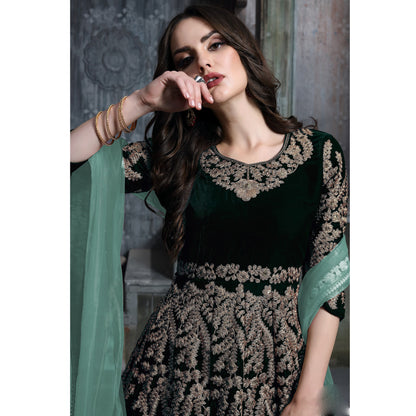 Velvet Fabric Beautiful Handmade Wine Color Anarkali Gown Suits with Heavy Embroidery Work