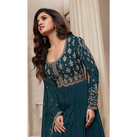 South Asian Women's Wear Chinon Fabric Anarkali Suits Readymade Stylish Dress