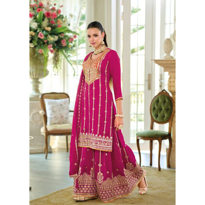 Indian Function Wear Salwar Kameez Palazzo Suits Pink Color Regular Size Outfits