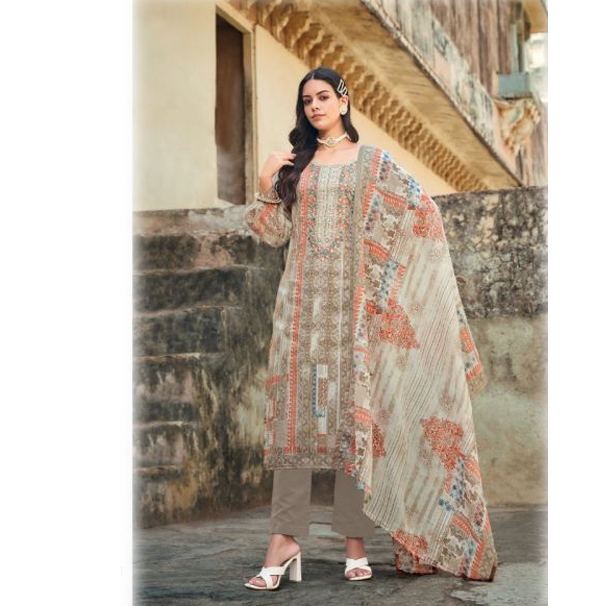 Pakistani Stylish Designer Cotton Fabric Embroidery Work Salwar Kameez Pant suit