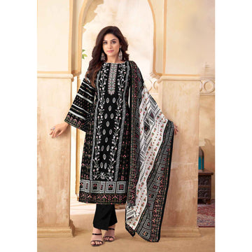 Casual Wear Black and White Color Cotton Print Salwar Kameez Palazzo Pant Suits