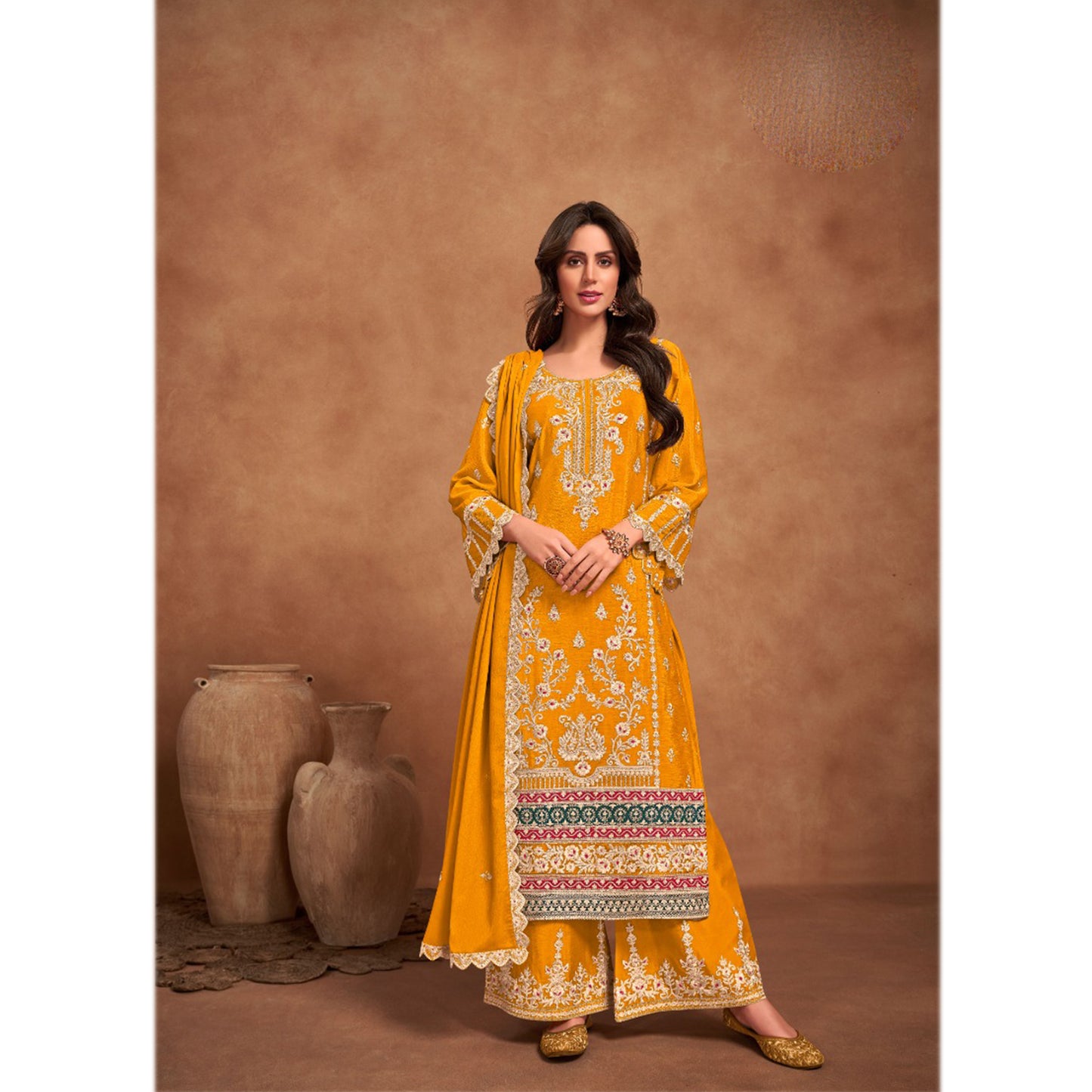 Stunning Designer Heavy Embroidery Work Chinon Fabric Salwar Kameez Plazzo Suit