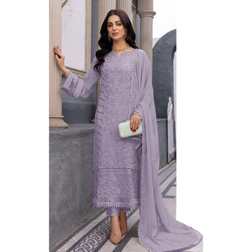 Light Purple Color Indian Wear Salwar Kameez Pant Suits With Georgette Fabric Dupatta