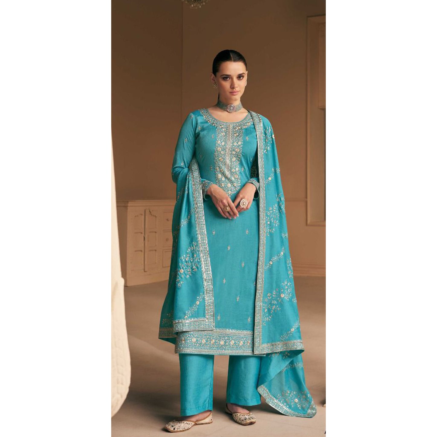 Bollywood Designer Real Heavy Embroidery Work Festival Wear Salwar Kameez Plazzo-Pant Suit