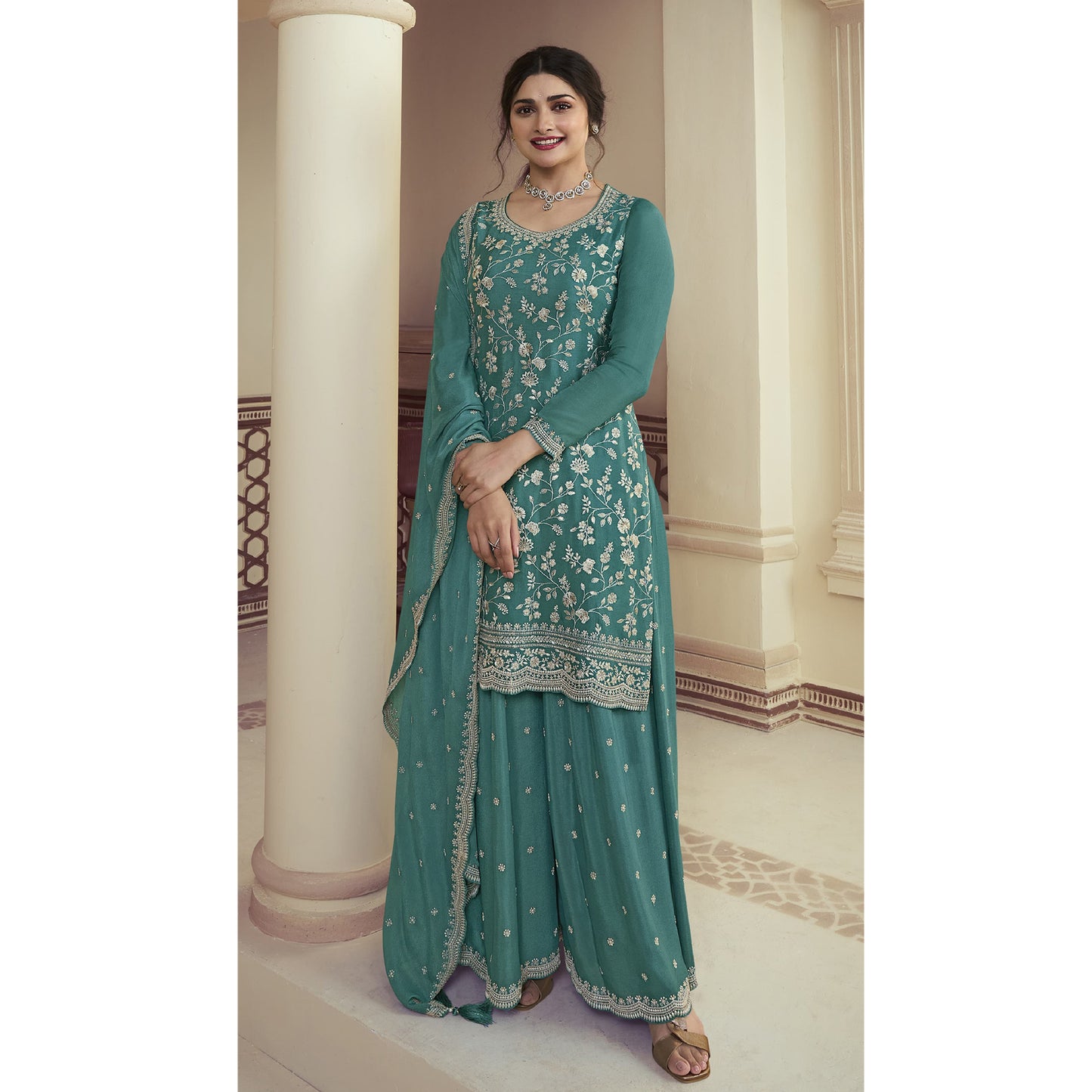 Indian Wedding Reception Wear Salwar Kameez Dress Beautiful Worked Plazzo Dupatta Suits