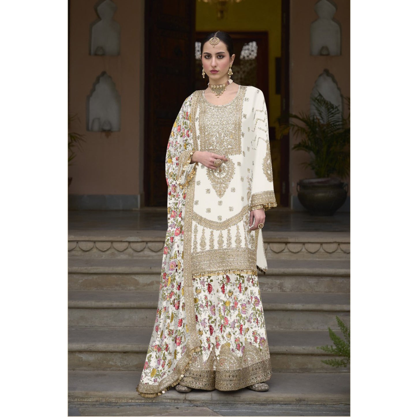 Heavy Embroidery Work With  Digital Print Festival Wear Salwar Kameez Plazzo Suits