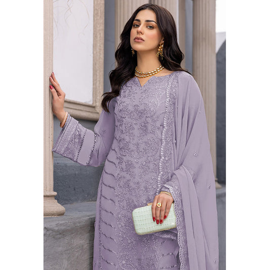 Light Purple Color Indian Wear Salwar Kameez Pant Suits With Georgette Fabric Dupatta