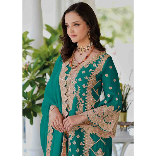 Eid Ramadan Party Wear Thread Embroidery Worked Shalwar Kameez Pant Suits