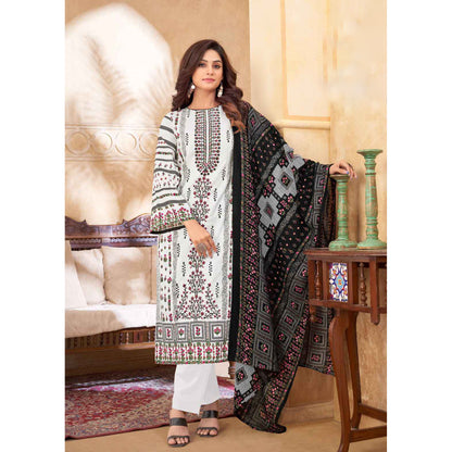 Casual Wear Black and White Color Cotton Print Salwar Kameez Palazzo Pant Suits