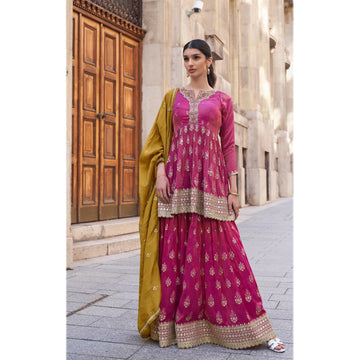 Beautiful Pink Color Readymade Wedding Function Wear Salwar Kameez Sharara Suits