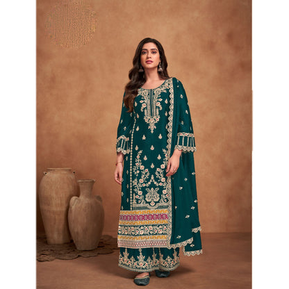 Stunning Designer Heavy Embroidery Work Chinon Fabric Salwar Kameez Plazzo Suit