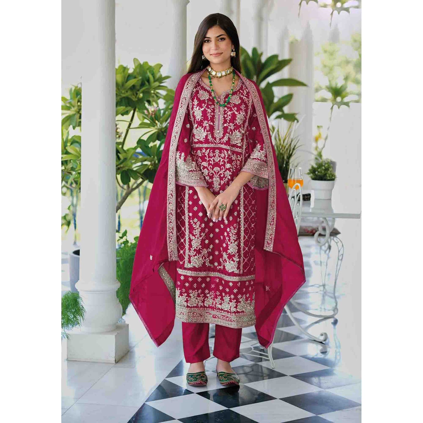 Eid Ramadan Party Wear & Thread Embroidery Worked Shalwar Kameez Pant Suits