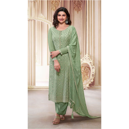 Indian Designer Thread Embroidery Chinon Work Event Wear Salwar Kameez Pant Suit