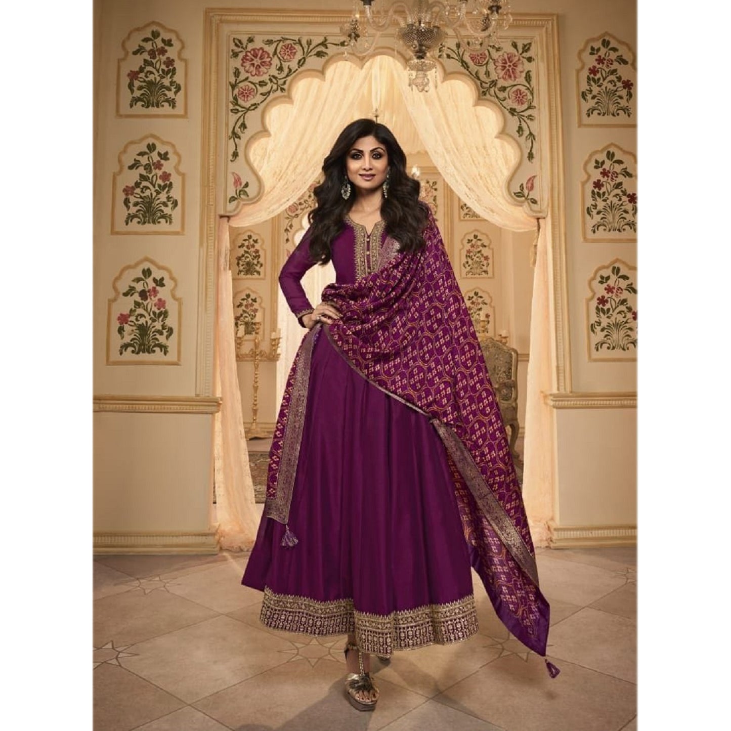 Pink Color Indian Pakistani Embroidery Worked Gorgeous Anarkali Gown Suits