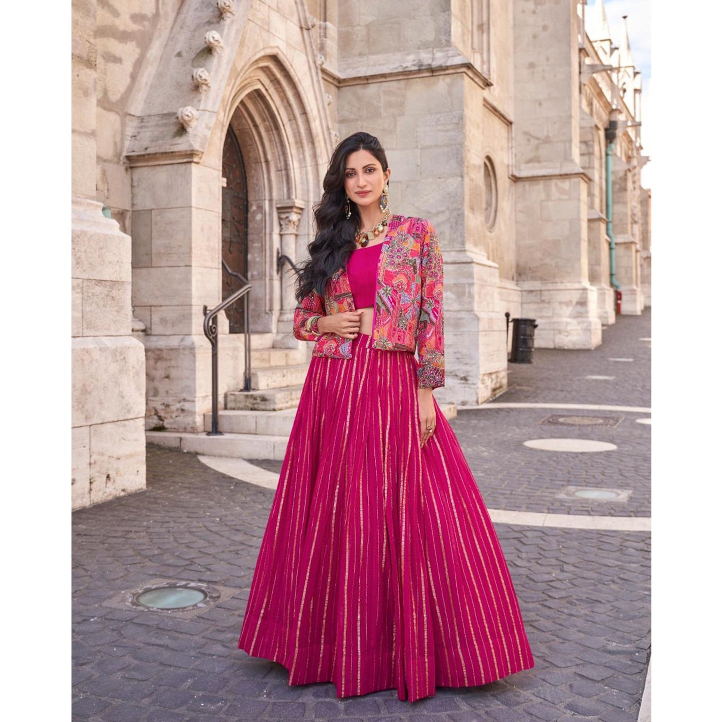 Indian Wedding Sangeet Function Wear Shrug Lehenga Suits Festival Wear Lehenga Outfits