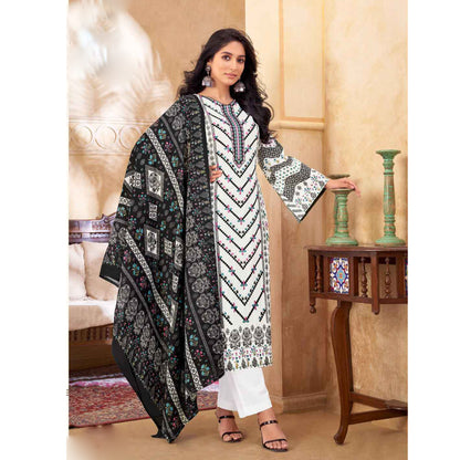 Casual Wear Black and White Color Cotton Print Salwar Kameez Palazzo Pant Suits