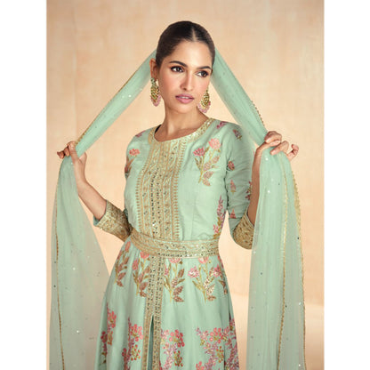 Bollywood Wedding Reception Wear Embroidery Worked Slit Anarkali Gown Suits