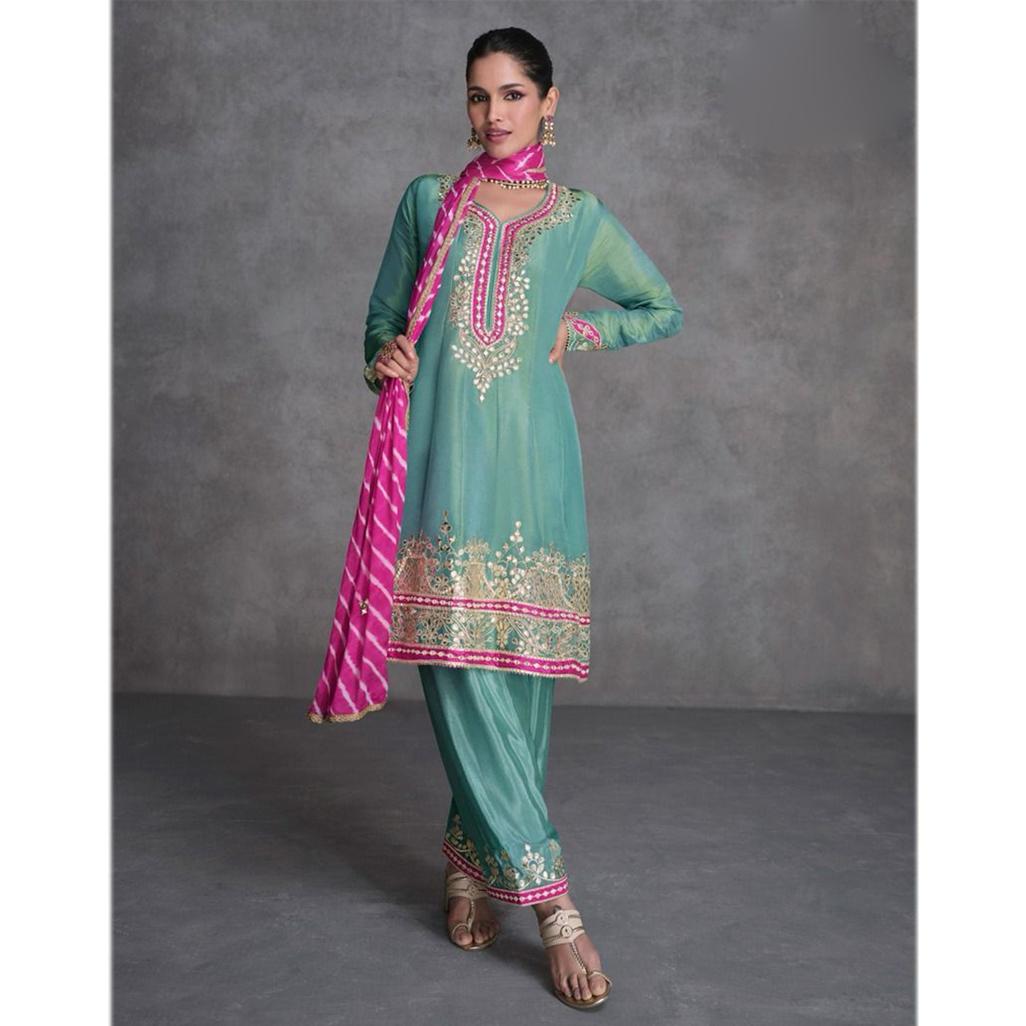 Pakistani Roka Nikah Wear Organza Silk Salwar Kameez Pant Suits