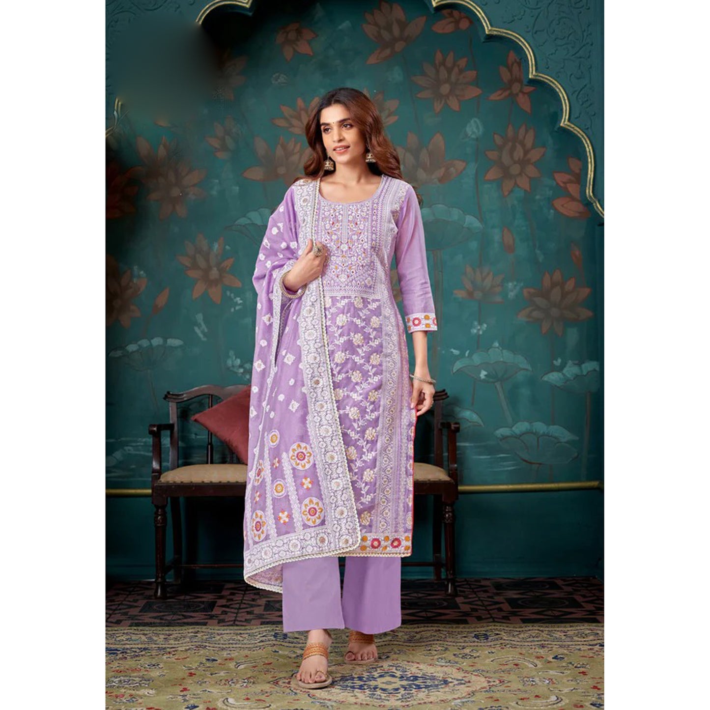 Festival Wear Jacquard Designer Work Salwar Kameez Plazzo Pant Suits