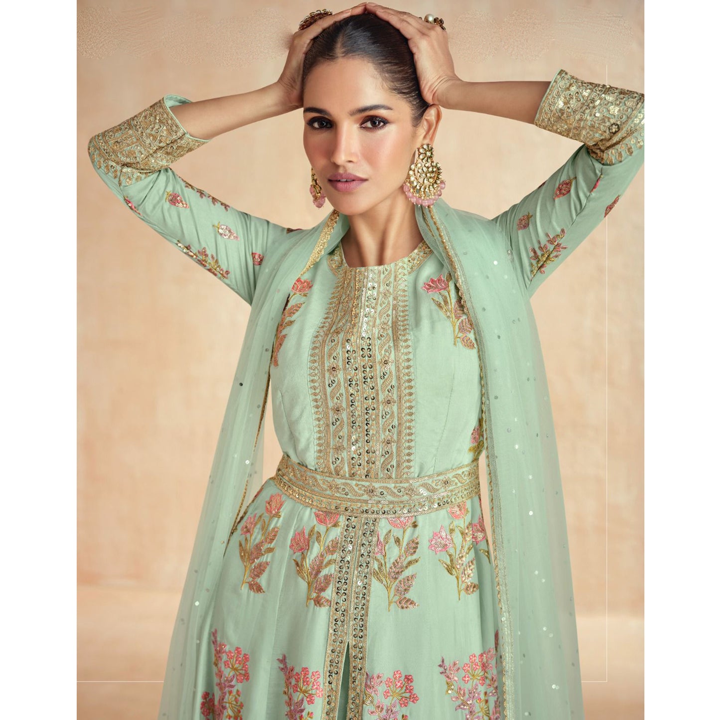 Bollywood Wedding Reception Wear Embroidery Worked Slit Anarkali Gown Suits