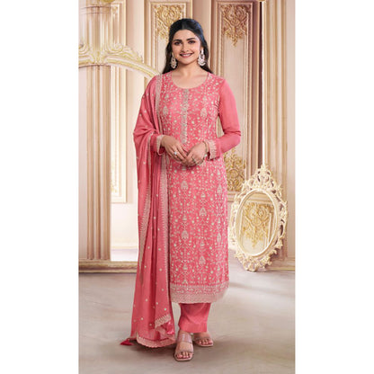 Indian Designer Thread Embroidery Chinon Work Event Wear Salwar Kameez Pant Suit