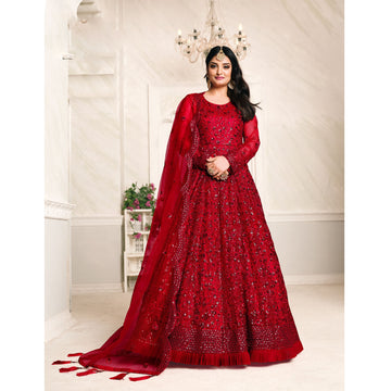 Heavy Embroidery Worked Wedding reception Party Wear Anarkali Gown