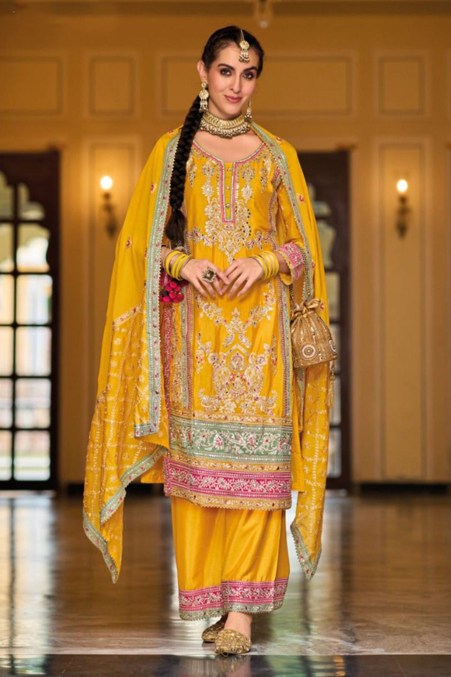 Eid Ramdan Wear Heavy Embroidery Work Stitched Designer Shalwar Kameez Plazzo Suits