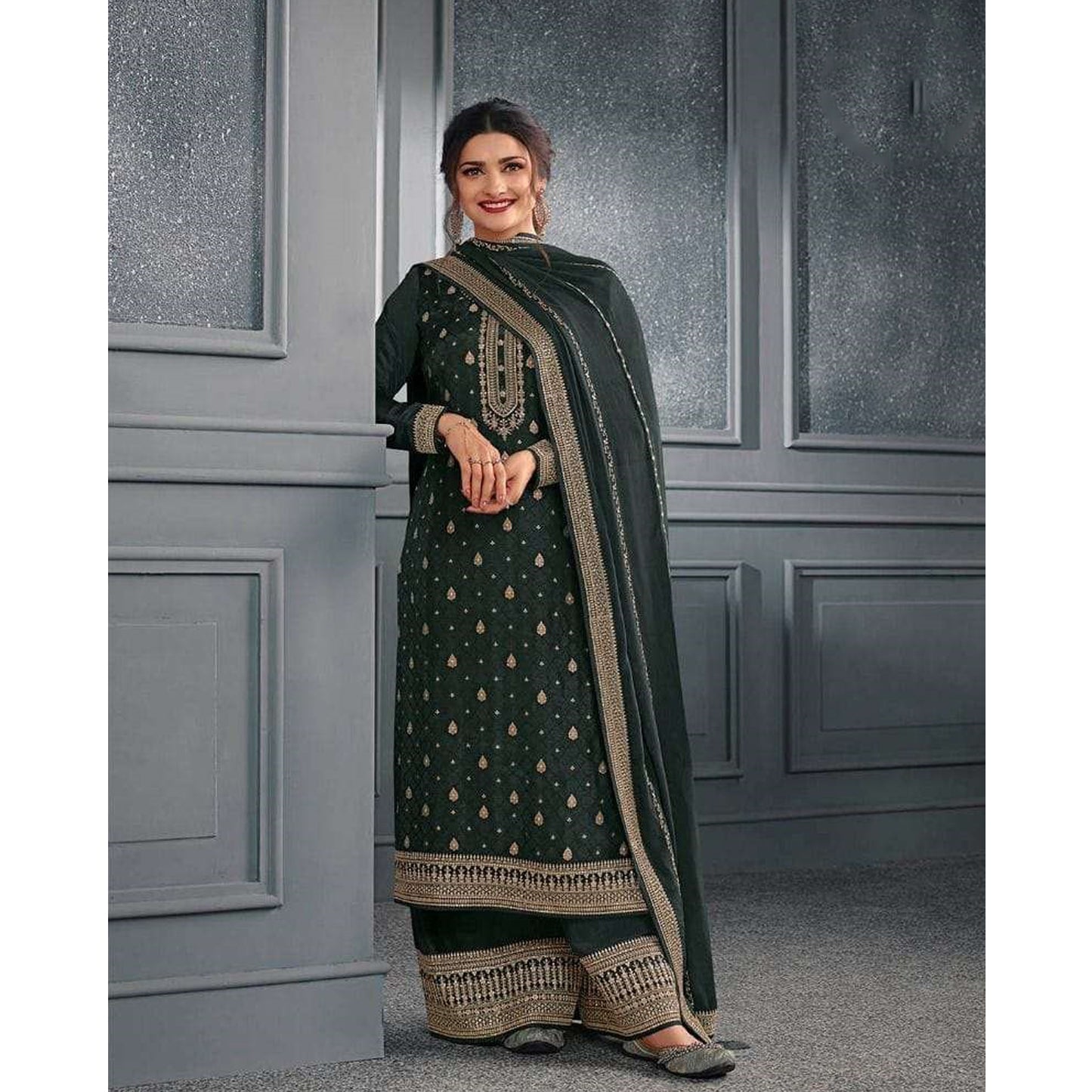 Indian Wedding Wear Georgette With Embroidery Work Salwar Kameez Plazzo Suit