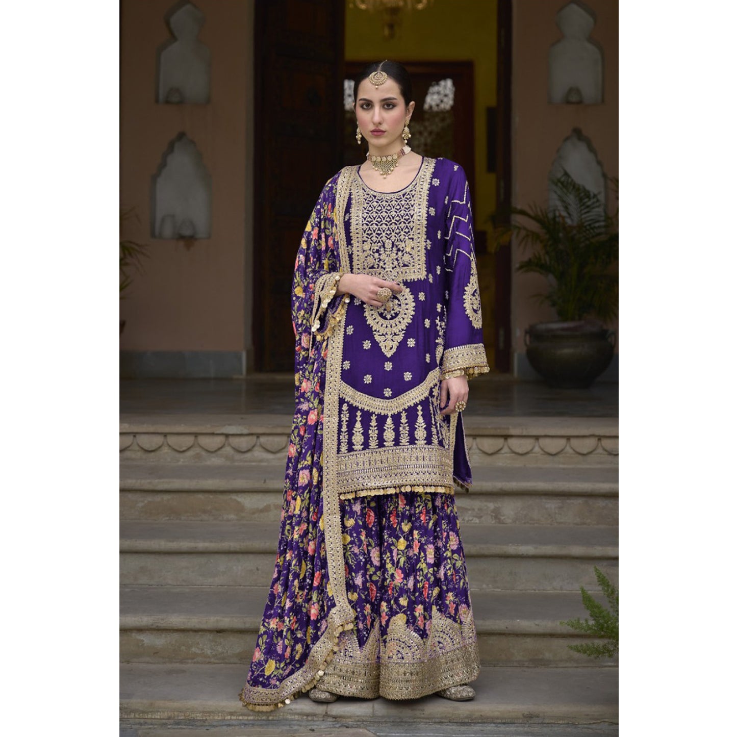 Heavy Embroidery Work With  Digital Print Festival Wear Salwar Kameez Plazzo Suits