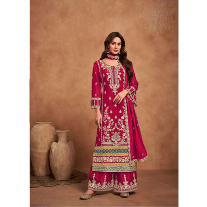 Stunning Designer Heavy Embroidery Work Chinon Fabric Salwar Kameez Plazzo Suit