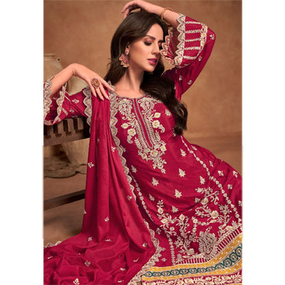 Stunning Designer Heavy Embroidery Work Chinon Fabric Salwar Kameez Plazzo Suit