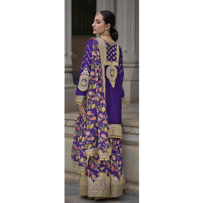 Heavy Embroidery Work With  Digital Print Festival Wear Salwar Kameez Plazzo Suits